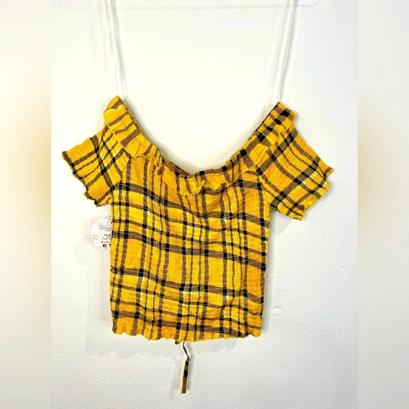 🆕 Jolie & Joy Yellow Plaid Off the Shoulder Path - Picture 7 of 9